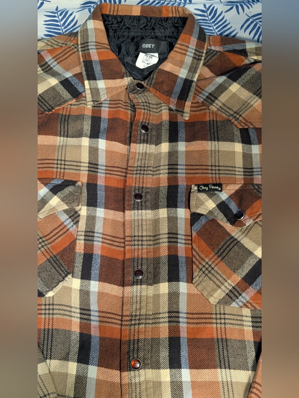 Obey Men's US Made Orange Plaid Button-Up Shirt